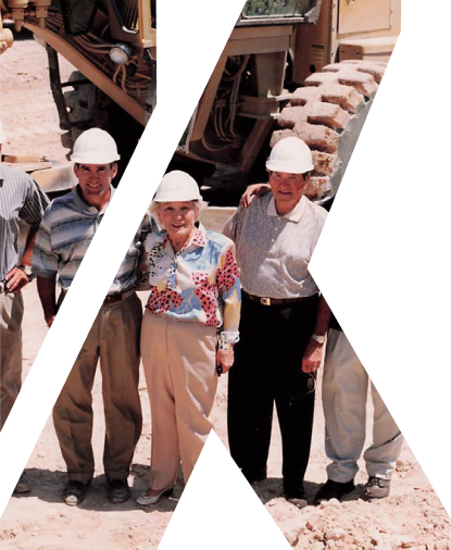 Historical photo of Kalb Construction founders. Photo is shaped/clipped by the Kalb logo K.